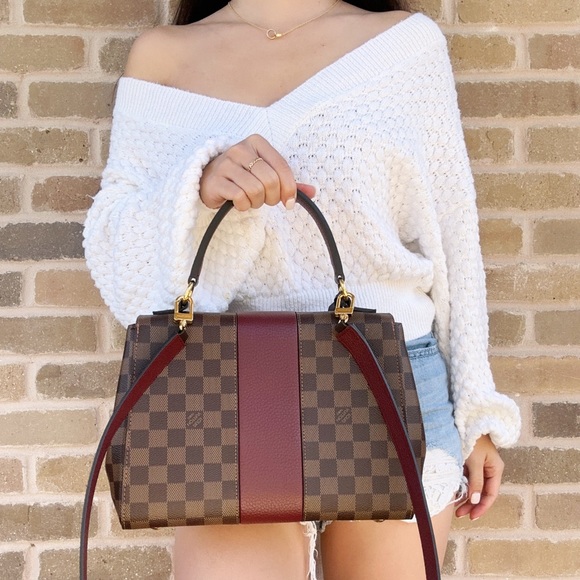 Louis Vuitton Bond Street Top Handle Bag Damier Burgundy Leather MM Brown - Picture 10 of 11